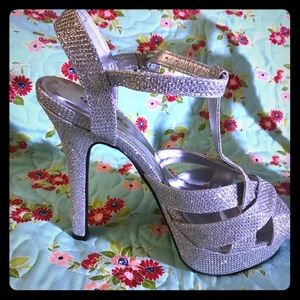 Qupid brand silver platform heels
